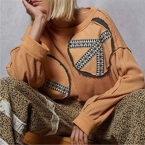 POL Peace Peach distressed Textured Sweater